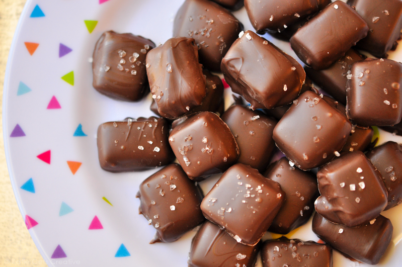A plate of caramel candies