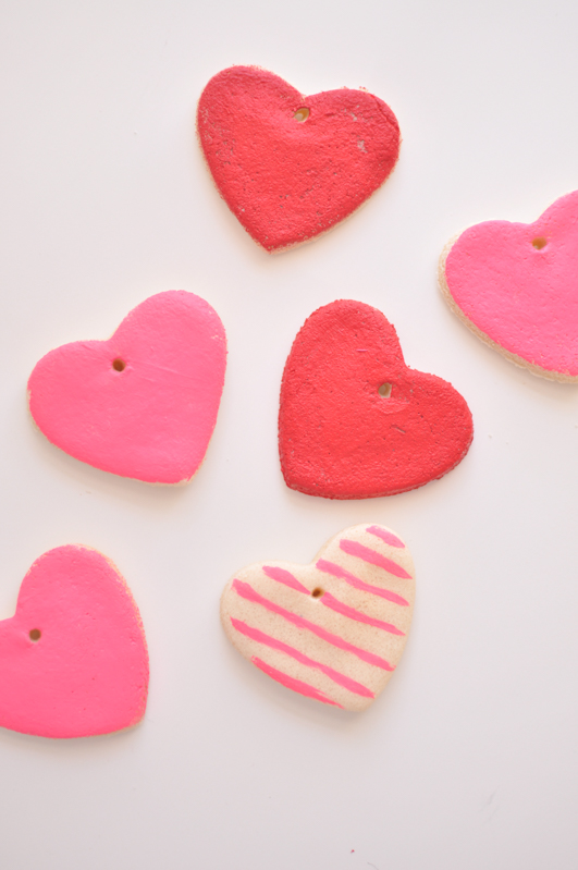 Painted heart shaped salt dough ornaments