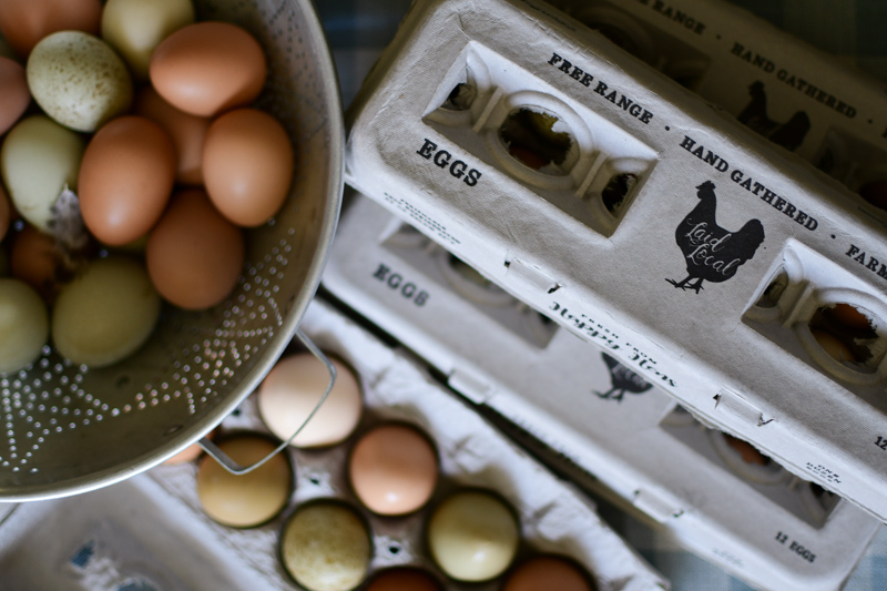 Eggs from chickens raised here on our little farm. 