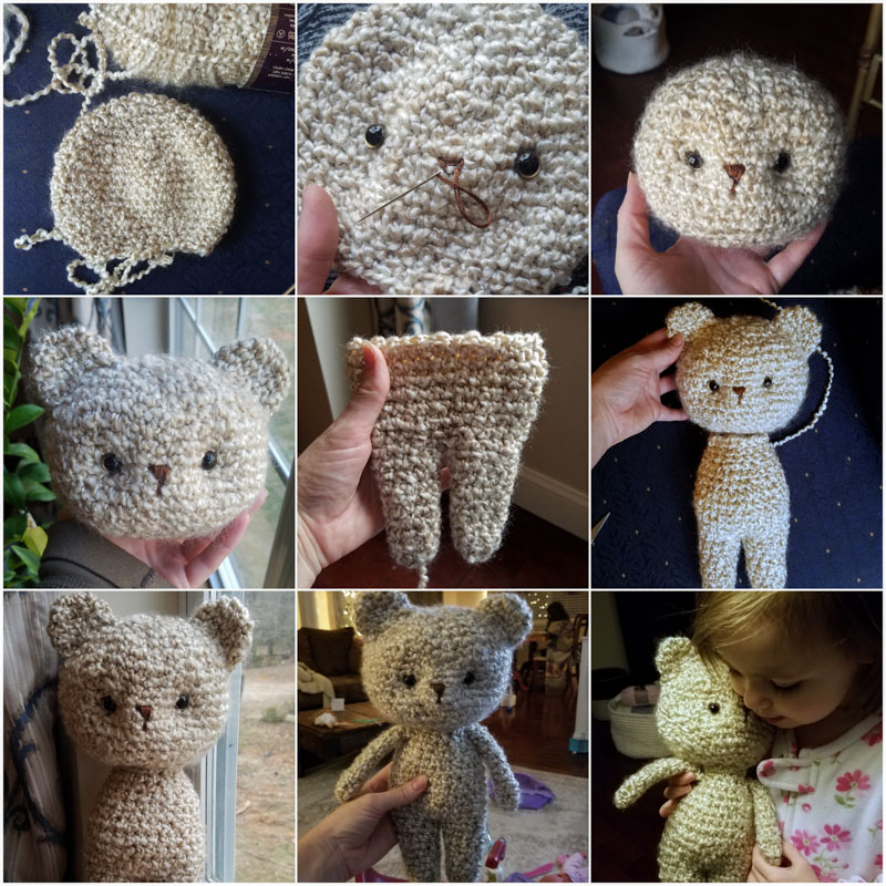 Step by step process of crocheting the free teddy bear pattern from All About Ami. 