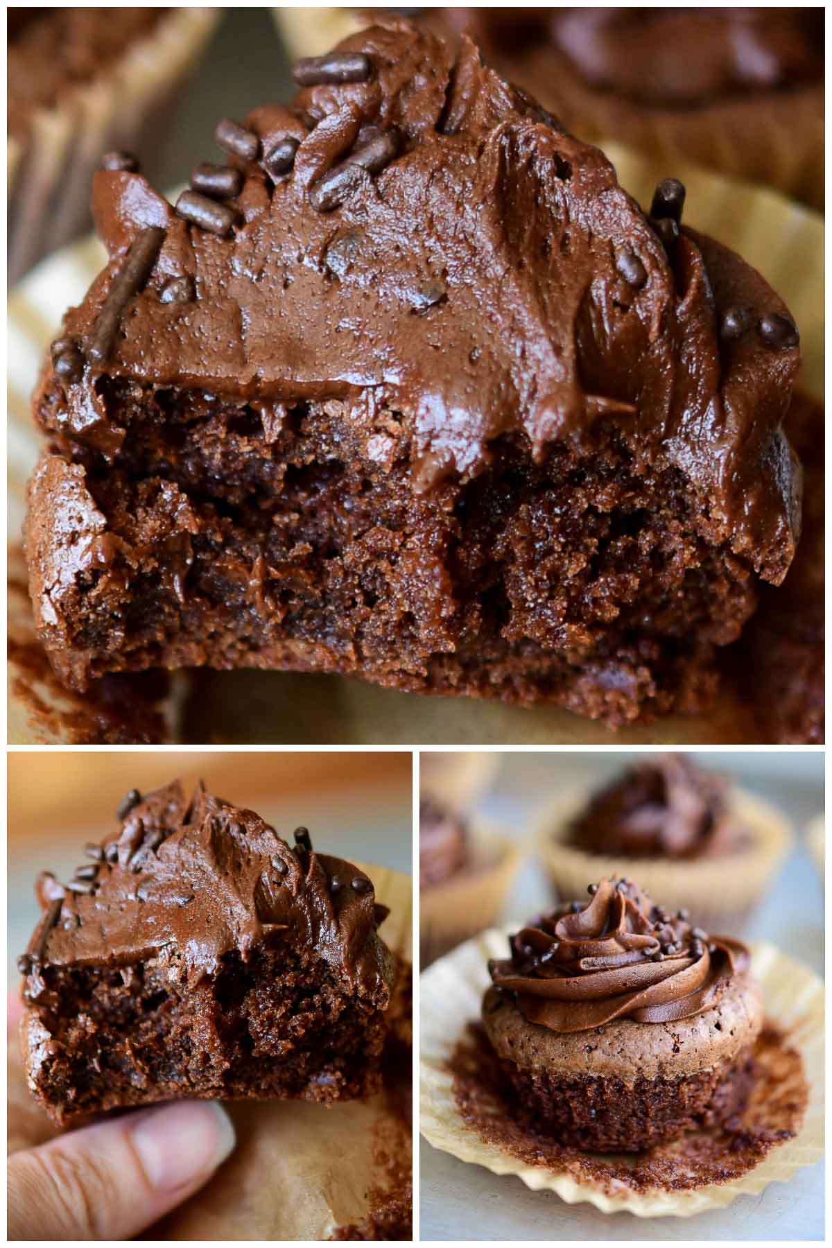 Collage of interior of brownie cupcakes