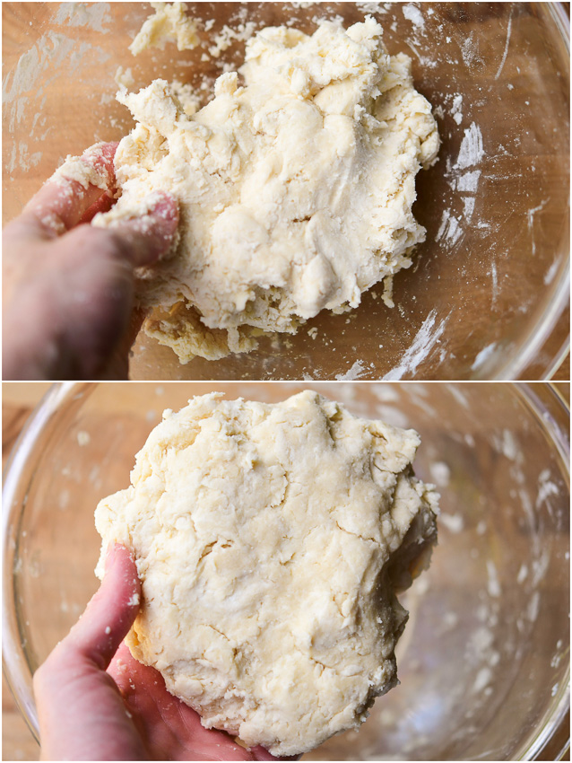 Hands forming pie dough into a ball