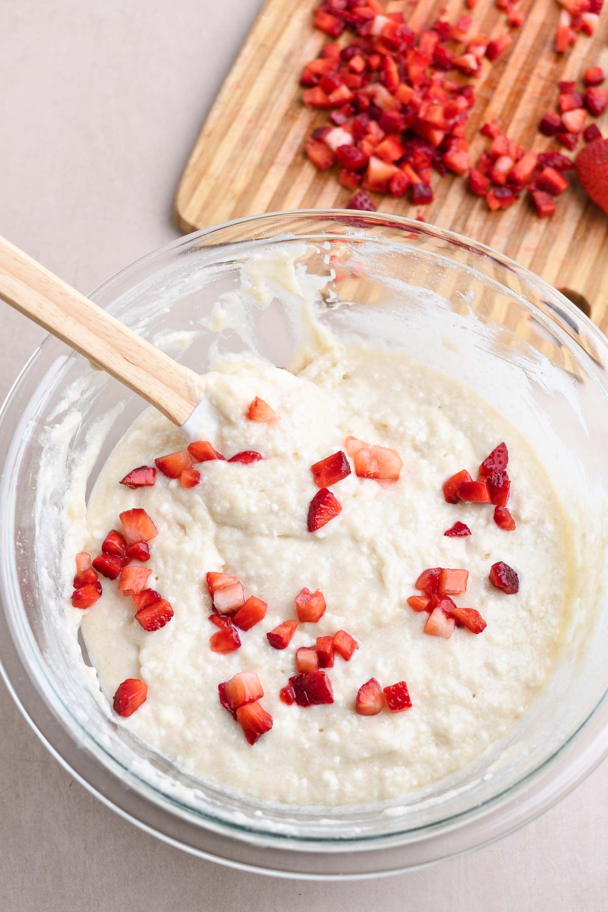 Muffin batter and added strawberries