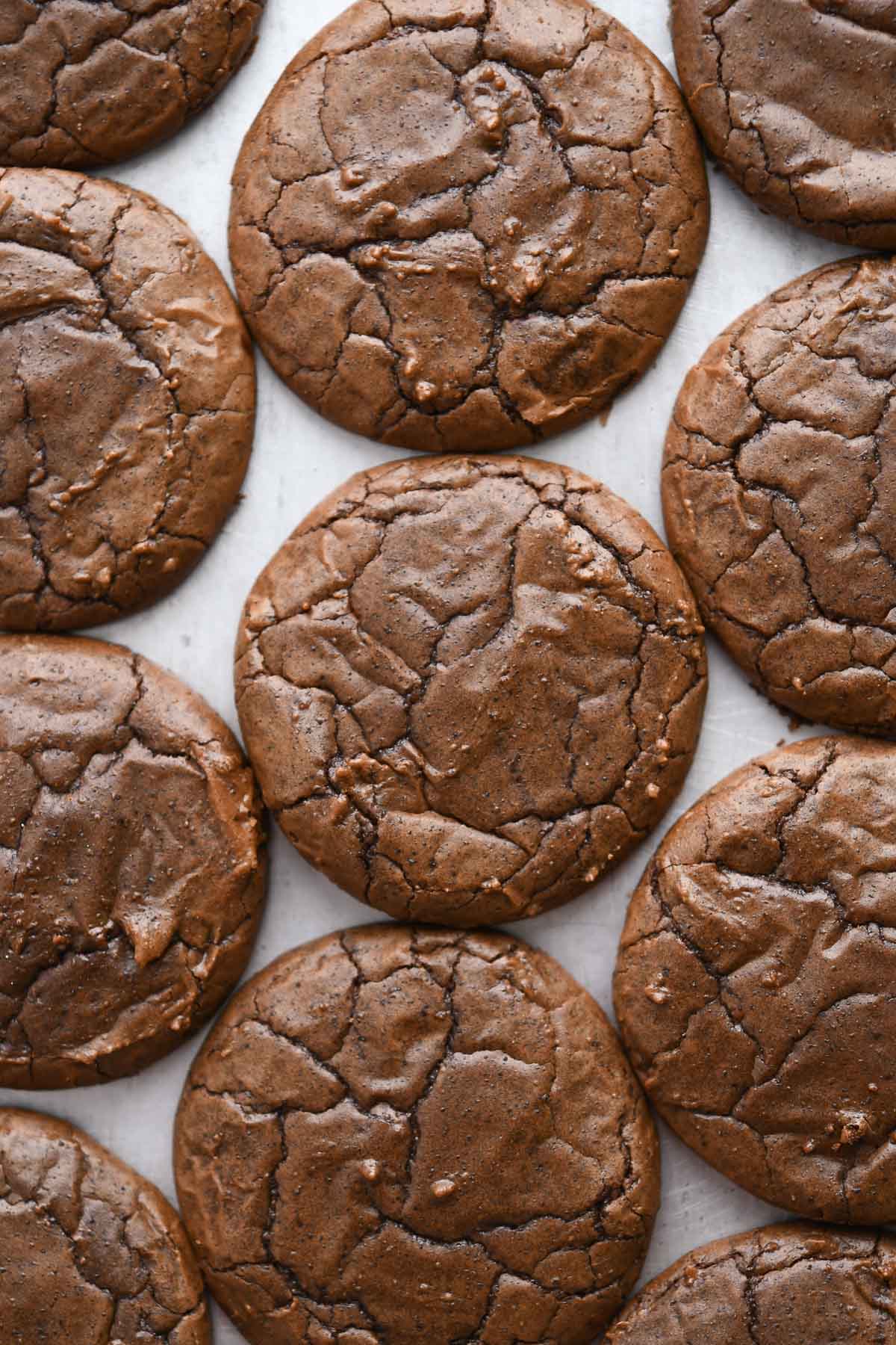 Fudgy Brownie Cookies on a baking tray.