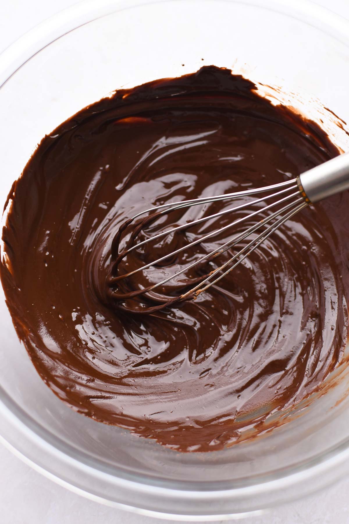 Smooth chocolate mixture after whisking. 