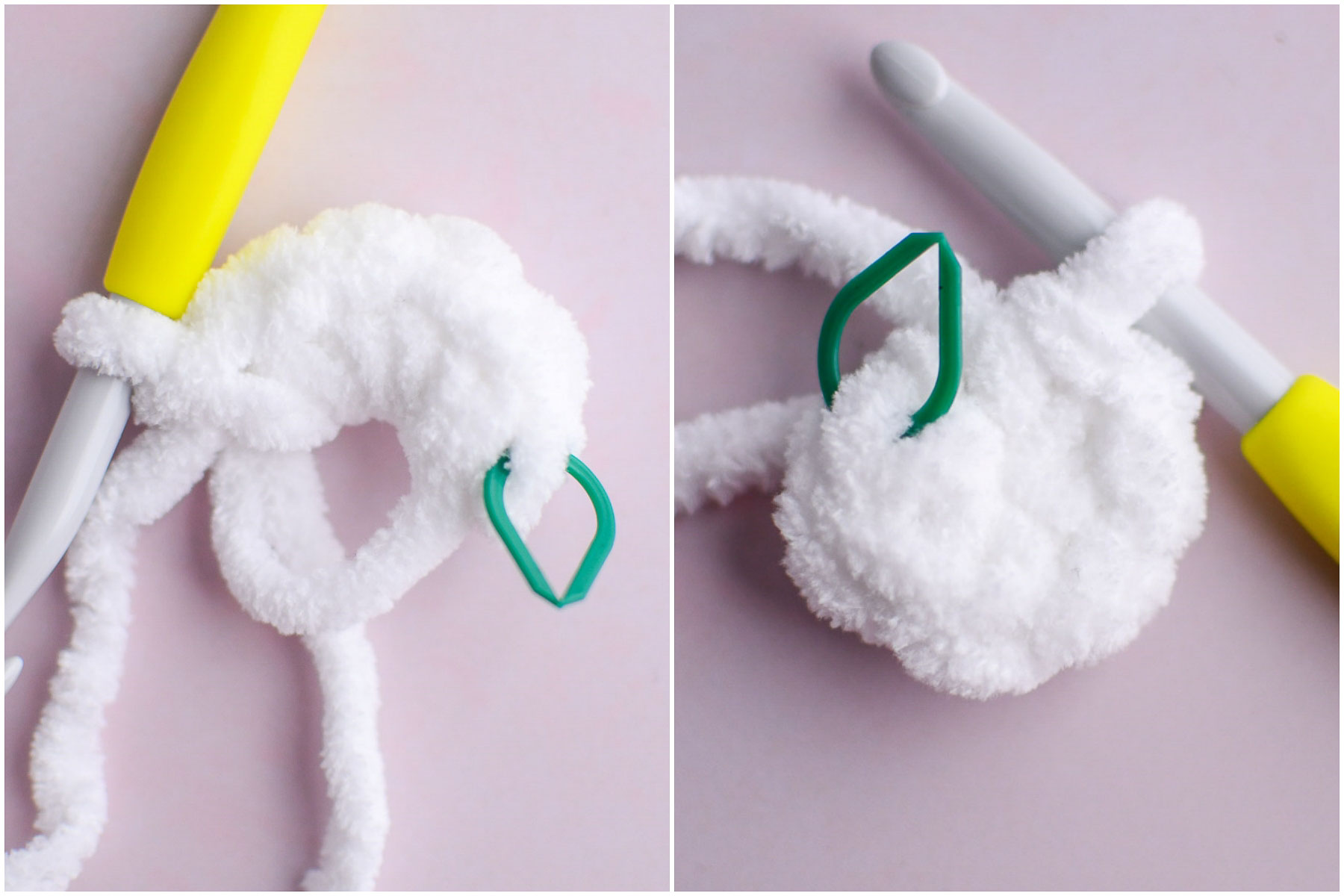 Adding single crochet stitches in the magic ring. 