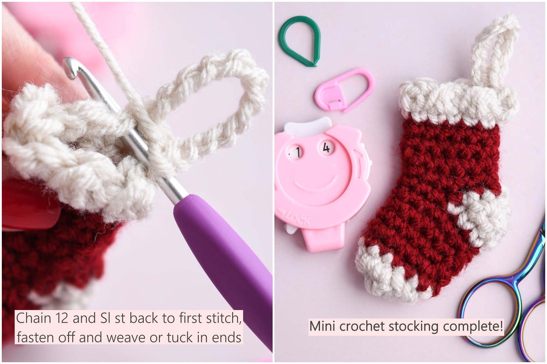 A 2 image collage showing steps of the stocking.