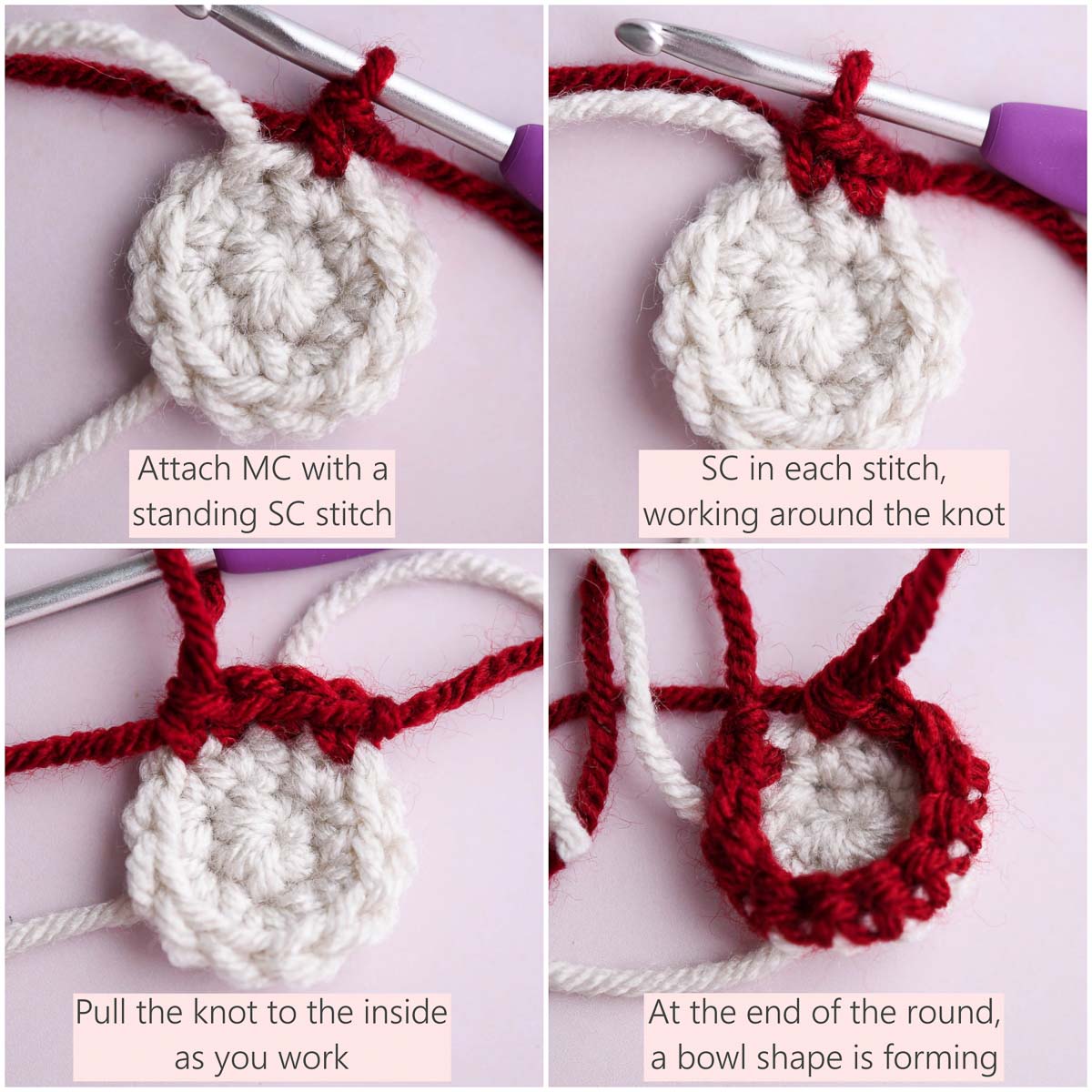 A 4 image collage showing steps of making Round 3.