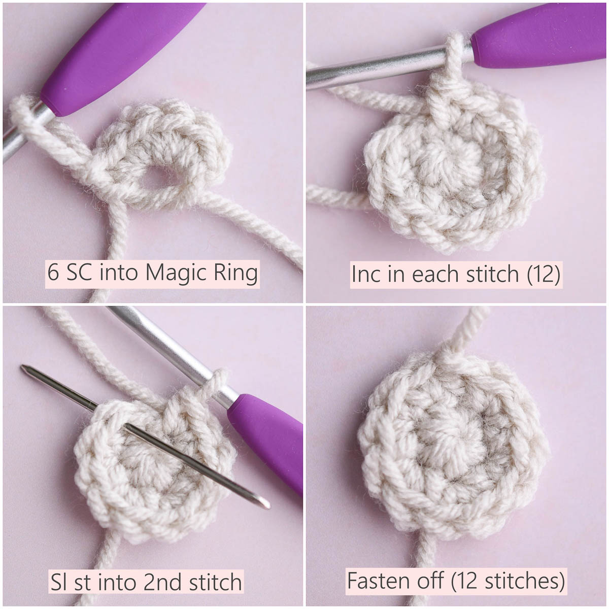 A 4 image collage showing steps of making Round 1 and 2.